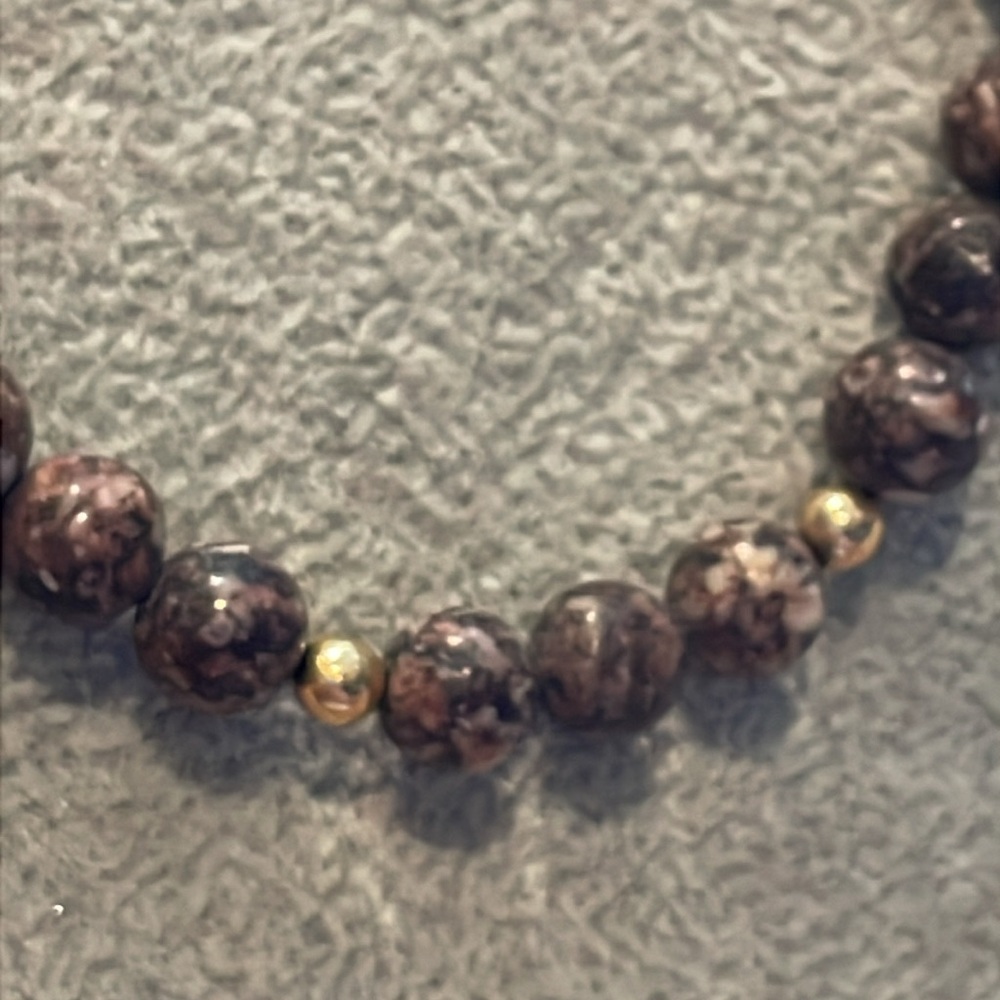 Vintage Leopard Skin Jasper & Gold Beaded Necklace 23”